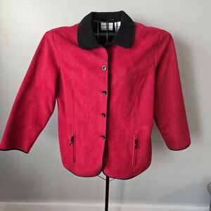 Vintage Alfred Dunner Women's 90's Retro Faux Suede Jacket with Black Collar